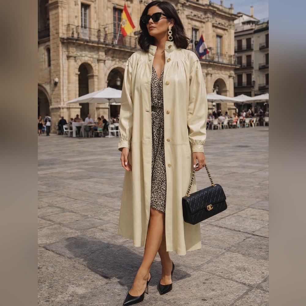 LOEWE Buttercream Lambskin Leather Duster Coat Size 42